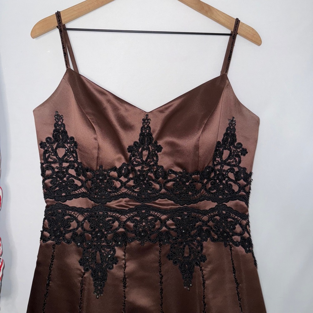 Vintage Dark Beaded Chocolate Donna Gray Formal Gown Evening Dress Floor‎ Length - Picture 3 of 13